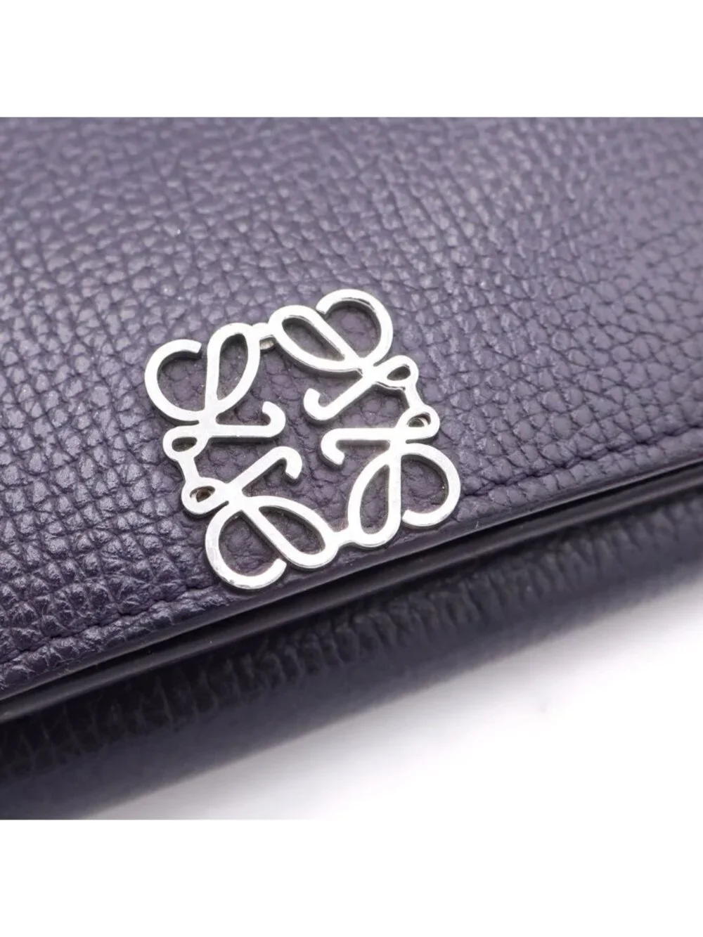 Loewe Anagram Trifold Wallet Compact Bifold Coin Case Purple Leather Silver